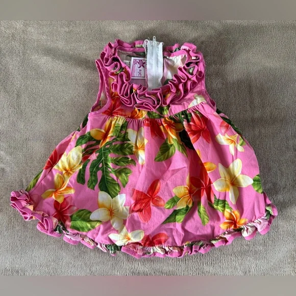 RJC Hawaiian Pink Floral Baby Dress Set 12M Luau Tropical - Picture 2 of 6